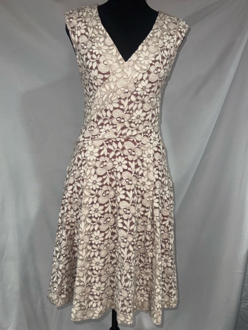 Maeve Cream Lace Midi Dress with Blush Underlay